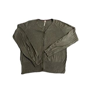 Margaret O'Leary Olive Green Button Up Cotton Cardigan Back Button Details Sz Sm